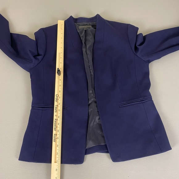 J. Crew Blazer Jacket Women's Size 12 Navy Blue Collarless‎ Vented Sleeves - Picture 8 of 11